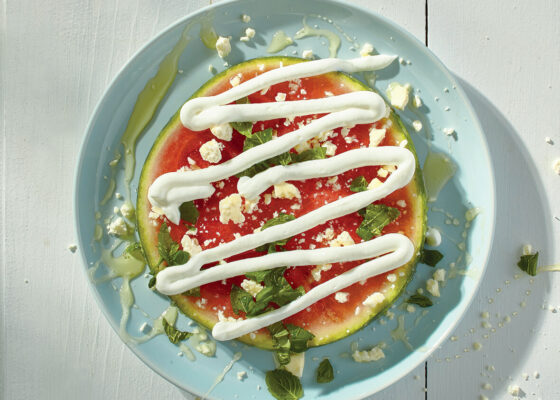 Savoury Watermelon “Pizza”