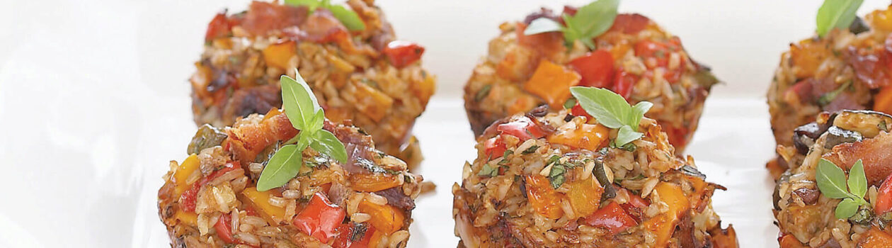 Brown Rice Stuffing with Roasted Vegetables Bacon