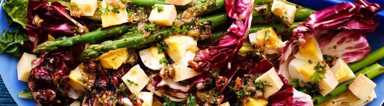caesar egg salad with oka grilled greens cropped