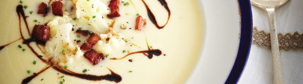 cauliflower leek soup pancetta balsamic caramel