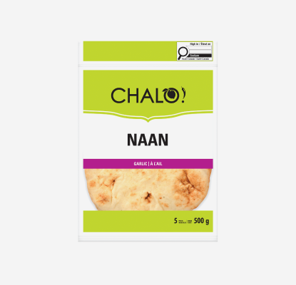 A package of Chalo Garlic Naan