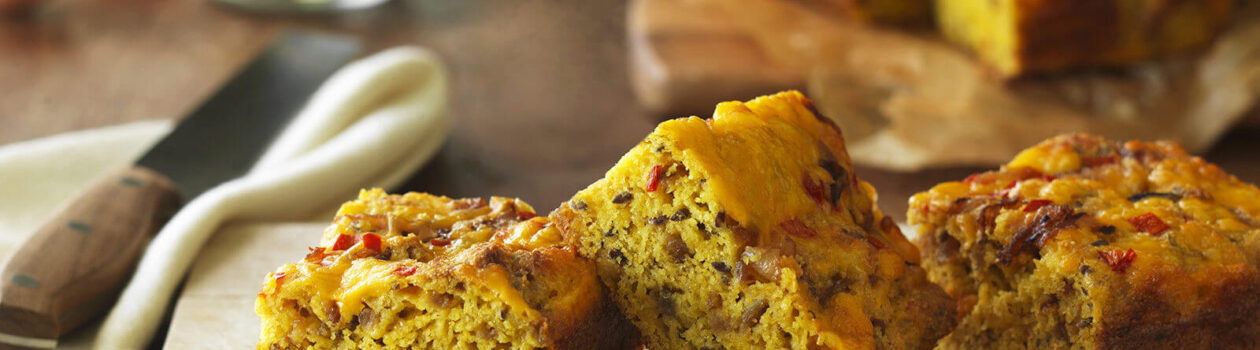 gluten free caramelized onion cheddar cornbread