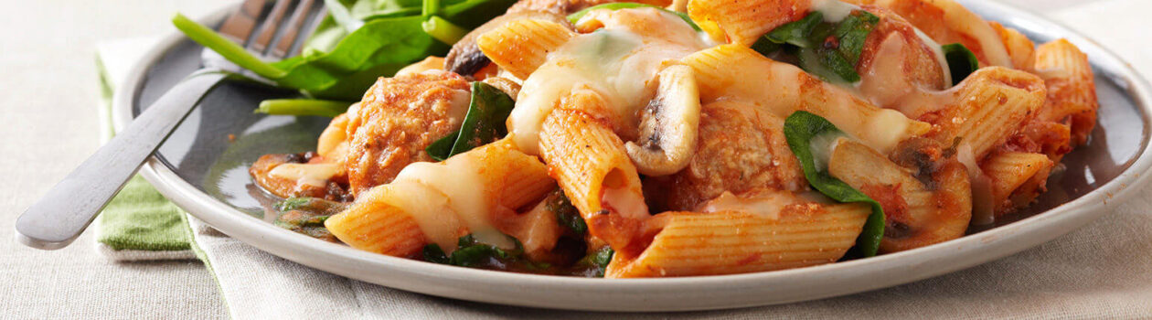 penne meatball bake