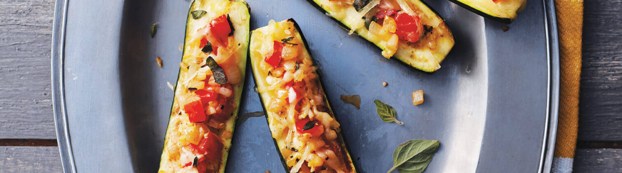 tomato cheese stuffed zucchini