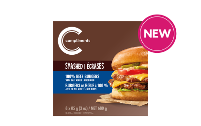 Pack shot of Compliments smash burgers