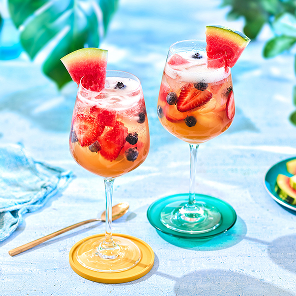 Lemonade sangria with fresh berries and watermelon.